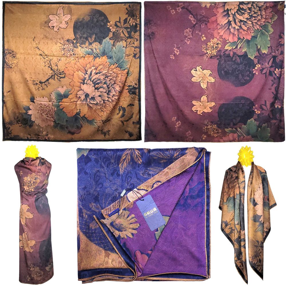 NWT Double Sided Silk Scarf 53"x53" Large Square Shawl Wrap XiangYunShal 22381